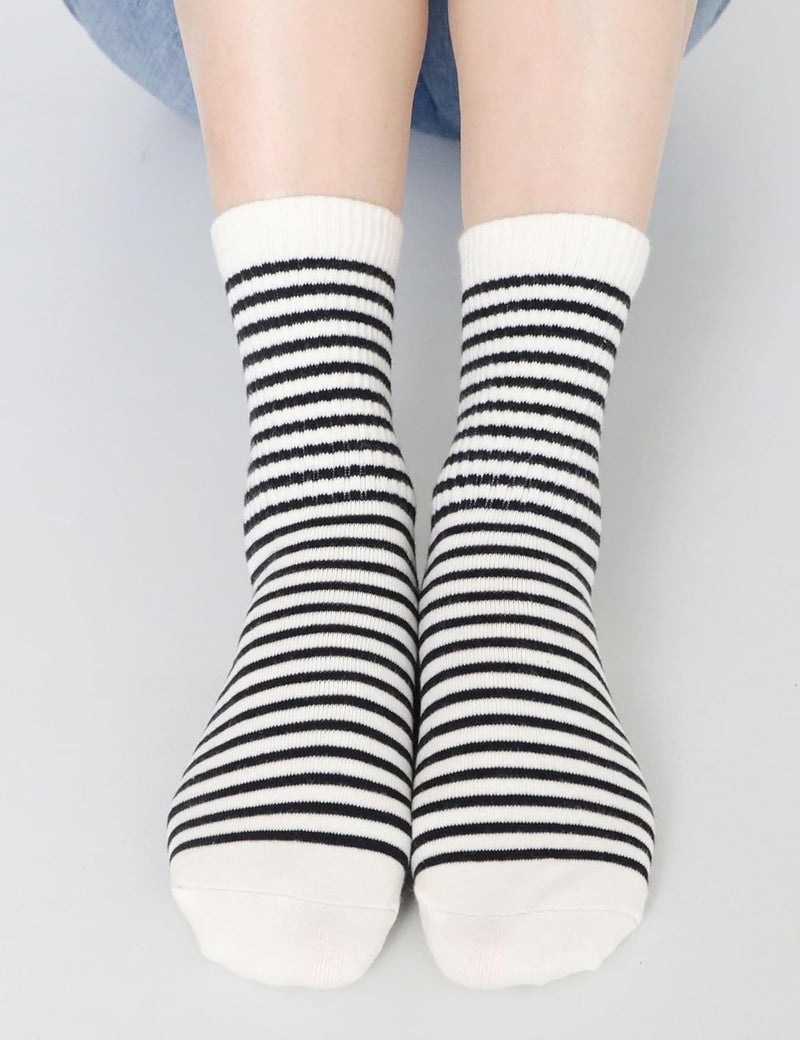SailingTailor 5 Pairs Retro Striped Crew Socks Cute Casual Quarter Socks for Women Girls - Image 2